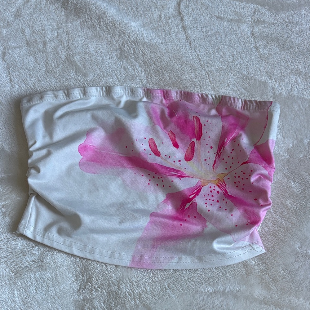 SHEIN White and Pink Floral Tube Top